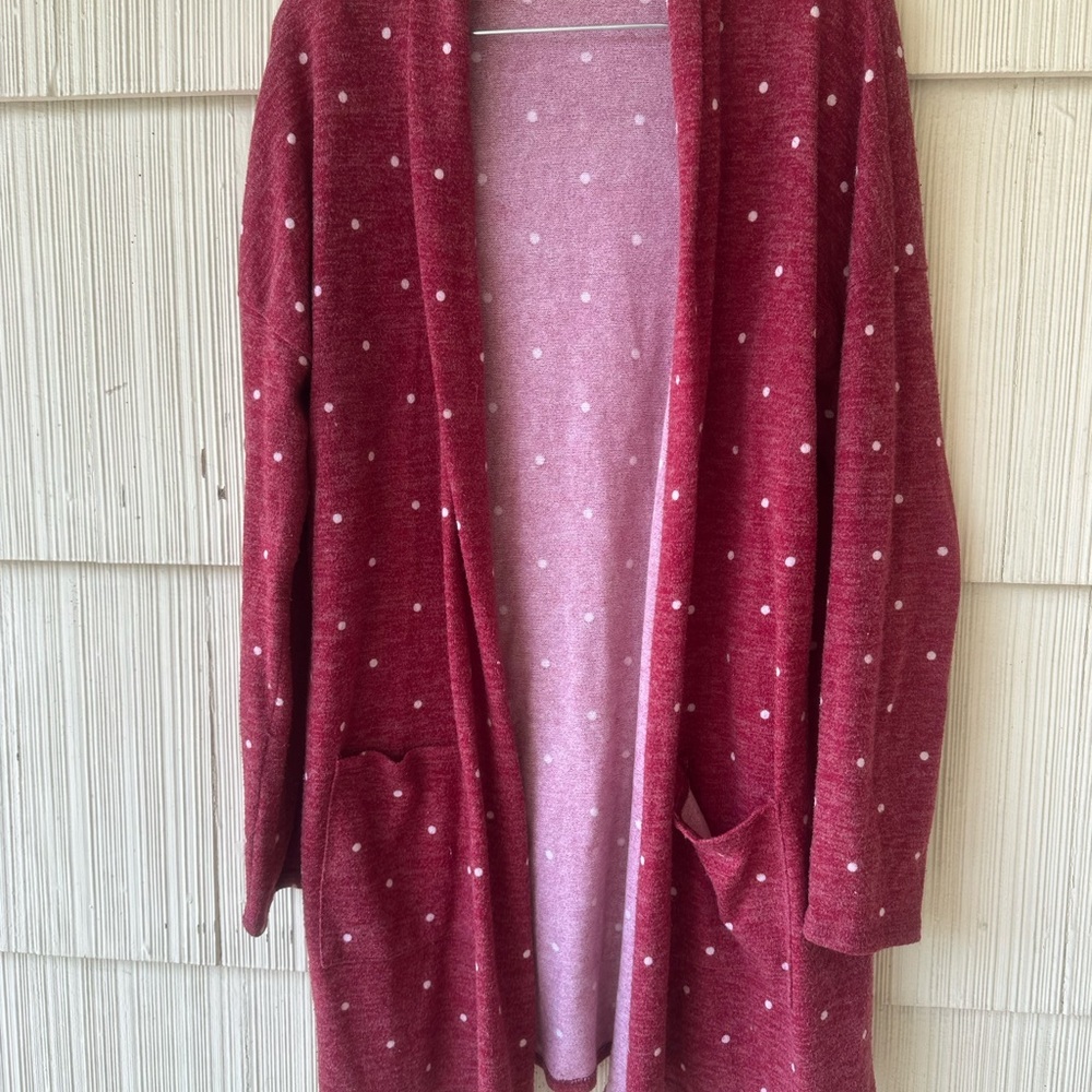 Beeson River Burgundy Polka Dot Cardigan